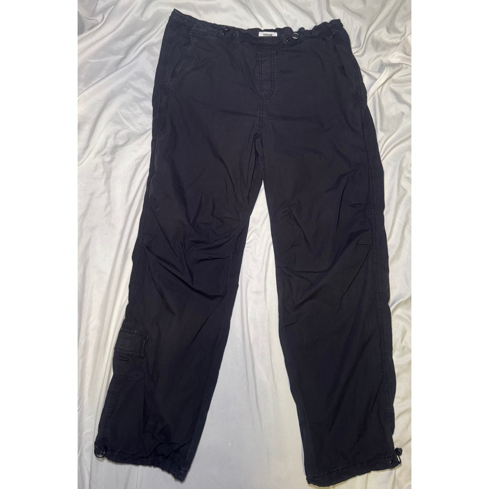 Garage Baggy Cargo Pants Women Small Black Y2K Streetwear Bungee Toggle Hem